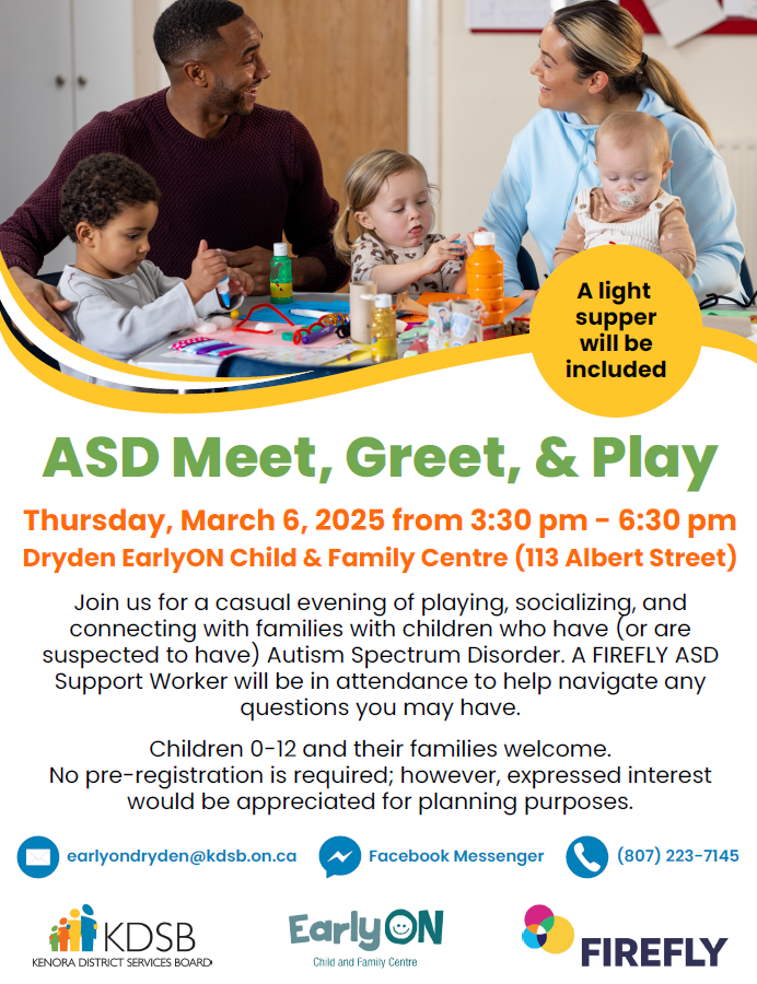 The poster for the event shows an image of two parents talking while their children play with blocks in front of the them. 