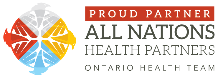 The All Nations Health Partners logo which shows four colours, red, white, yellow and blue in an artistic medicine wheel.